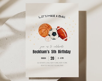 Sports Birthday Invitation: Editable Ball Theme (Digital Download)
