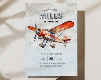 Modello modificabile di invito compleanno aereo, Invito aereo moderno, Invito aereo, Aviazione, Modello modificabile, DOWNLOAD IMMEDIATO