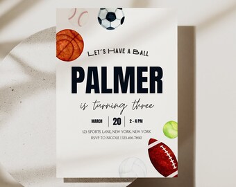 Editable Let's have a Ball Invite, Ball Birthday Invitation Digital, Sports Birthday Party, Instant Download, Invitation for boy or girl