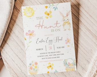 Editable The hunt is on Easter egg hunt invite, Easter party invite, Egg hunt party, Easter egg brunch invite, Editable pastel easter invite