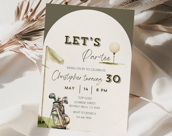 Editable Golf Modern Birthday Invitation, Let's Par-Tee Adult/kids Invitation, Tee Time Celebration Party Invitation, Neutral golf invite