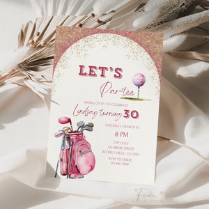 Editable Golf Modern Pink Birthday Invitation, Let's Par-Tee Adult/kids Invitation, Tee Time Celebration Party Invitation, Digital Invite