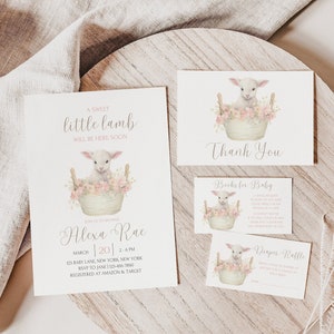 Pacchetto di invito per baby shower neutro agnellino modificabile, baby shower floreale di pecora, invito per agnellino dolce, modello di invito per baby shower per ragazza