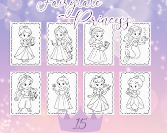 Fairytale Princess Coloring Book: Kids Storybook Activity Pages (Instant Download)