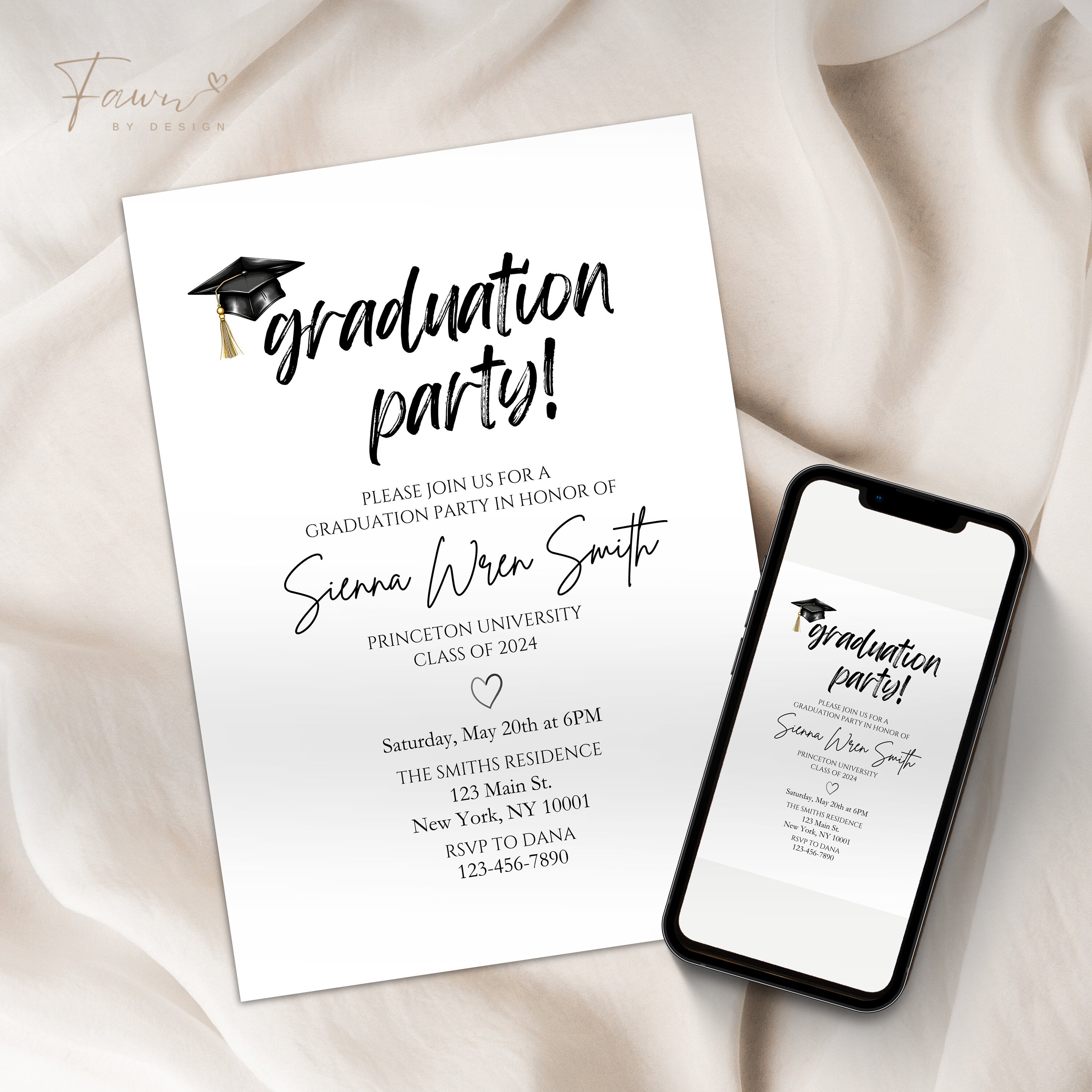 Editable Minimalist Graduation Party Invitation, Graduation Invitation ...