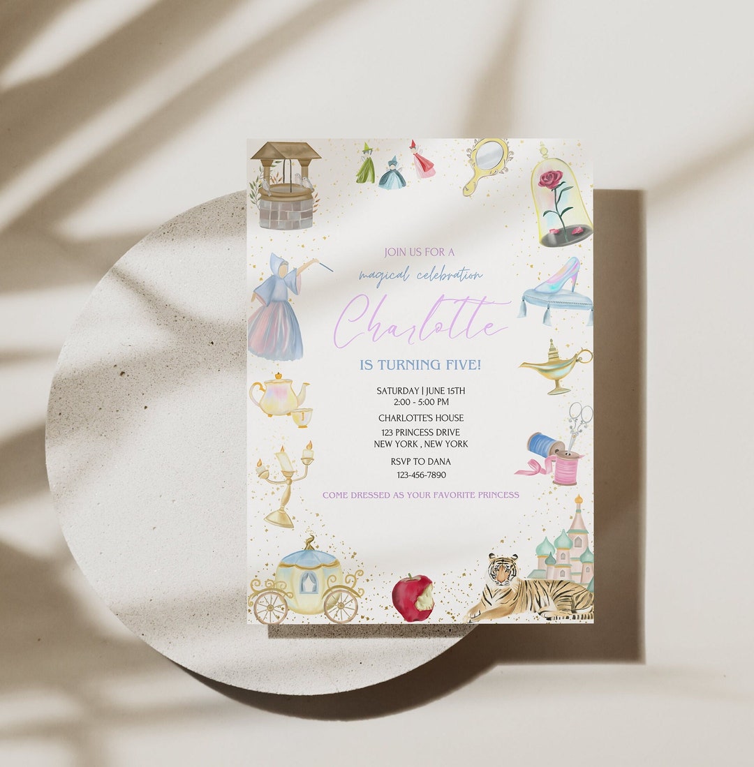 Editable Princess Birthday Invitation, Once Upon a Time, Princess Dress ...