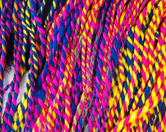 80s Roller Rink Pink Yellow and Blue Neon Self Striping Trio Set Handspun 100% Merino Art Yarn for Weaving, Felting, Crochet, Knit