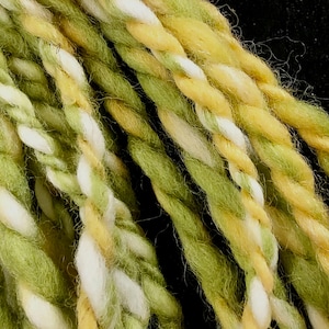 Buttercup Gelb, Grün, Weiß 100% Merino Selbststreifen-Handgesponnenes dickes und dünnes Kunstgarn für Tapisserie Weben, Filzen, Stricken, Häkeln