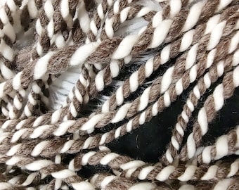100% Natural Brown and White Handspun Rare Wool Yarn for Tapestry Weaving Felting Knit Crochet