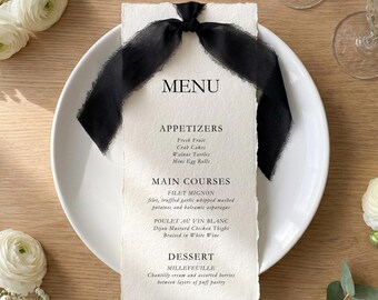 Szablon menu weselnego, edytowalne menu Canva, eleganckie menu w czerni i bieli