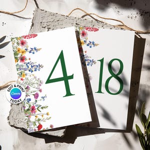 Wildflowers Table Numbers Canva Template Wildflower Table Numbers DIY table numbers Wild Flowers Table Numbers Editable Table Cards Floral