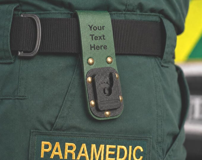 Paramedic Leather Radio Belt Loop with Klikfast Clip: Paramedic Gift - Police - Security - Ambulance - Handmade