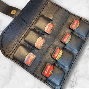 Estuche de cuero hecho a mano con 8 ranuras para tarjetas SD - Estuche para Nintendo Switch