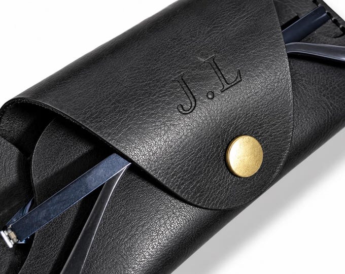 Personalised Leather Glasses Case, Handmade Eyeglasses Holder, Initials Pouch (Black or Brown)