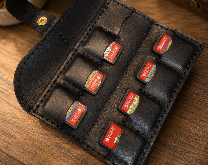 Handmade Leather 8-Slot Nintendo Switch Game Case or SD Card Case