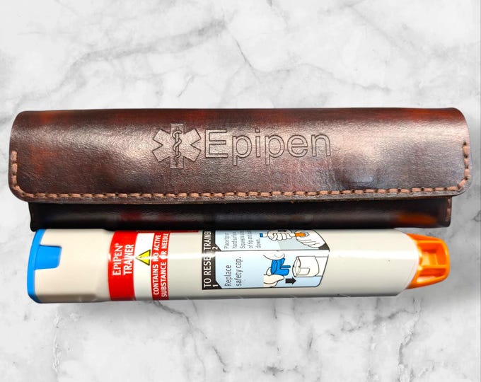 Handmade Leather Double Epipen Case: Personalized Allergy Medication Holder