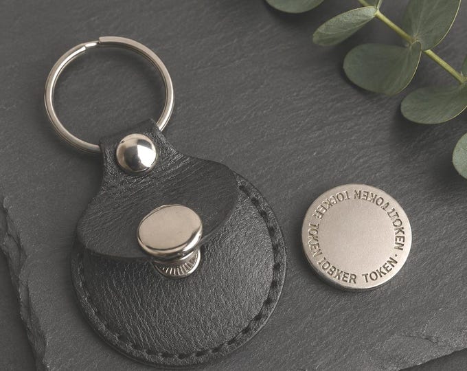 Personalised Leather Trolley Token Keyring, Leather Gift, Token Included