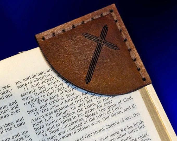 Handmade Leather Christian Bookmark - Personalised - Cross - Bible Marker - Religious