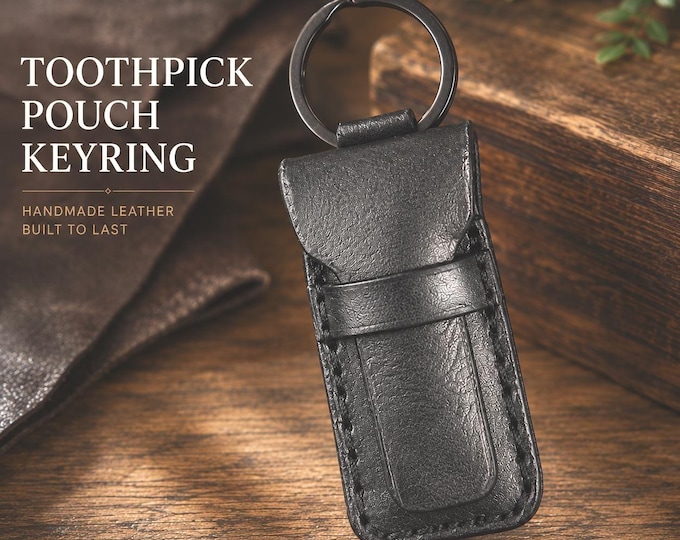 Handmade Leather Toothpick Holder Keyring - Personalised Laser Engraved