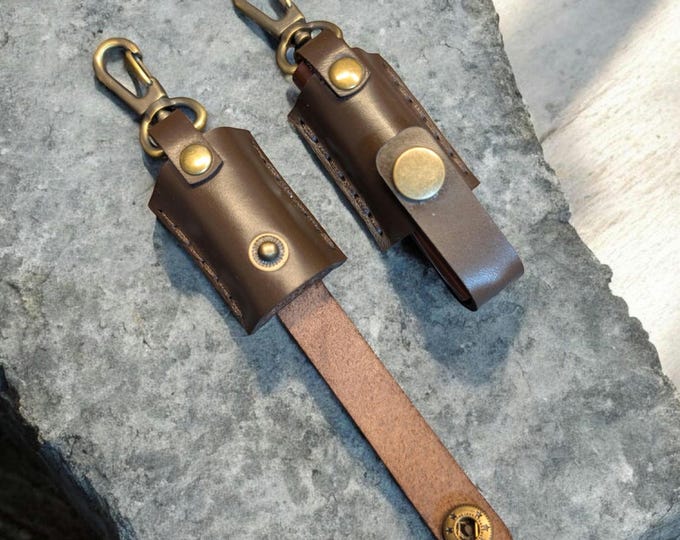 Handmade Italian Leather Chapstick Holder Keyring | Lip Balm Holder | Leather Lip Balm Case  Minimalist EDC Keychain