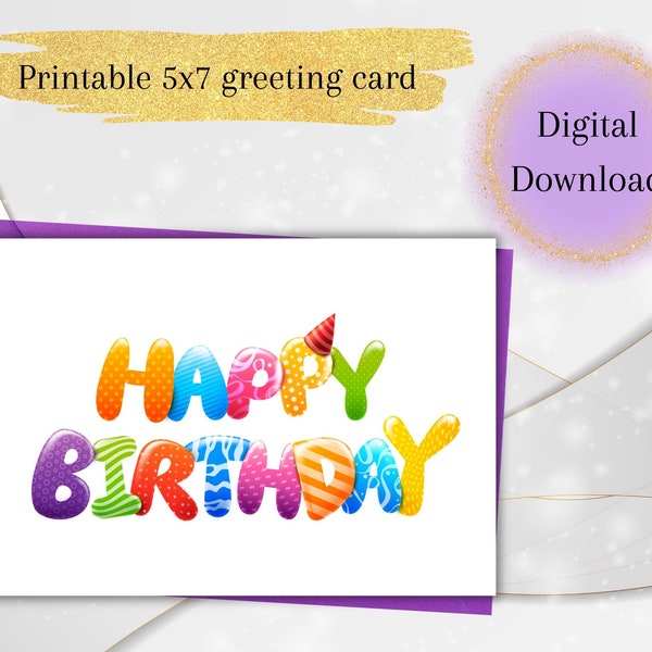 Birthday Cards Digital Download, Simple layout Happy Birthday Cards, colorful birthday printable card, B-day card