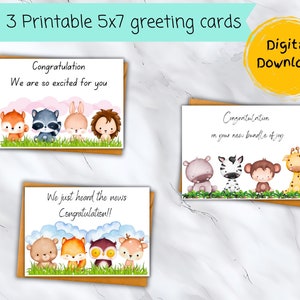 3 cartes de bébé animal mignon - téléchargement numérique | de remerciements pour baby shower Safari Safari | Cartes bébé Woodland | Fête prénatale dans la jungle