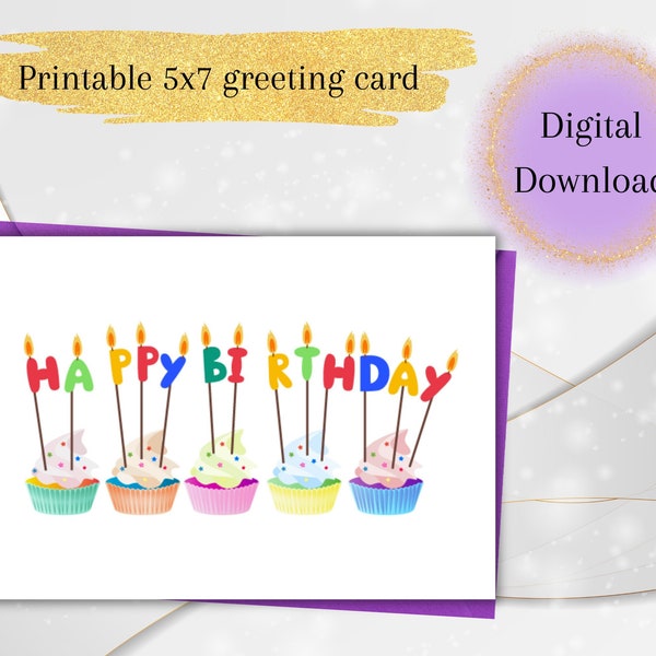 Birthday Cards Digital Download, Simple layout Happy Birthday Cards, colorful birthday printable card, B-day card