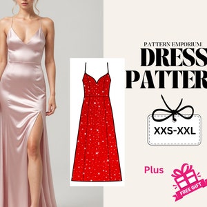 Slit Dress Sewing Pattern| Evening, Wedding, Prom, Bridesmaid Dress Pattern | Maxi Dress| Cami Dress| V Neck Dress| Dress Patterns for women