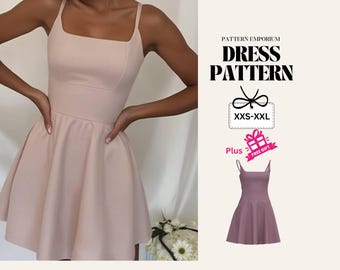 Dress Sewing Patter, Circle Skirt Dress, Flared Dress, Straight neck, Digital PDF Pattern, Womens dress pattern. Easy Sewing Patterns