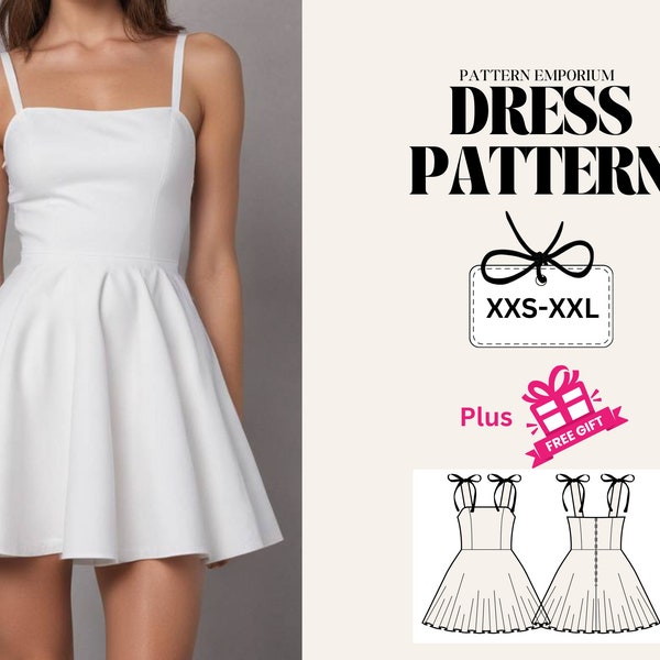 Sewing Patterns For Women's Dresses, PDF Sewing Pattern, Summer Dress Pattern, Babydoll Dress Pattern, Bustier Circle Skirt Dress Pattern,