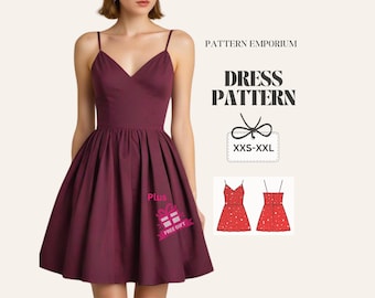 Mini Dress Sewing Pattern, V Neckline Dress , Bustier Pattern, Digital PDF Pattern, Women's Dress Patterns, Easy Pattern, Gathered Skirt