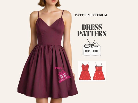 Mini Dress Sewing Pattern, V Neckline Dress , Bustier Pattern, Digital PDF Pattern, Women's Dress Patterns, Easy Pattern, Gathered Skirt