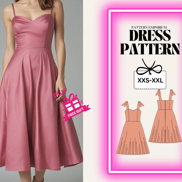 Midikleid Schnittmuster, Kreisrock Kleid Schnittmuster, Bustier Kleid Schnittmuster, Damenkleid Schnittmuster, Hochzeitskleid, Brautjungfern Schnittmuster