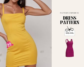 Mini Dress Sewing Pattern, Straight neckline dress pattern, Bustier Pattern, Digital PDF Pattern, Women's Dress Patterns, Easy Pattern