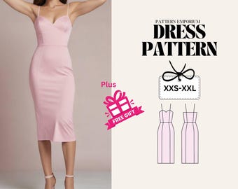 Midi Dress Sewing Pattern, Sweetheart Neckline Dress, Bustier Dress, Women's Dress Sewing Pattern, PDF Pattern