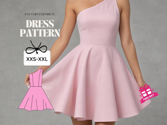 Dress Sewing Pattern, Short Dress Pattern, One Shoulder Dress Pattern, Women's Dress Pattern, Homecoming Dress Patterns.