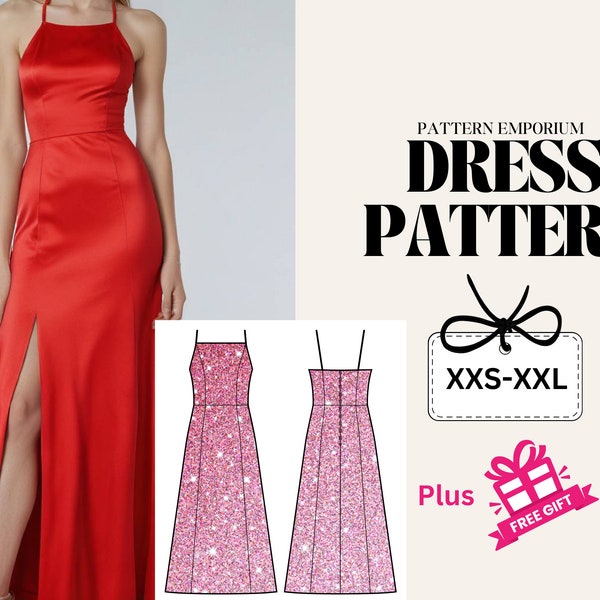 Slit Dress Pattern, Maxi Dress, Halter neck dress, Digital PDF sewing pattern, Women's Dress pattern, Beginner friendly sewing pattern