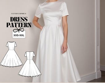 Jurkpatroon, zijden jurk, midi-jurk, avondjurk, bruidsmeisjesjurk, cirkelrok, patroon formele kleding, patroon damesjurk