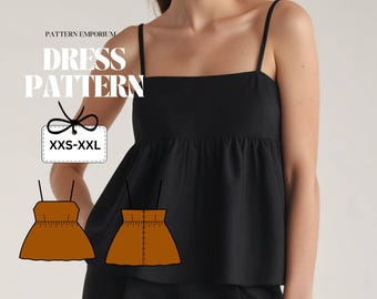 Toppsömnadsmönster | Babydoll-topp | Blus | Sömnadsmönster för damtopp | Enkelt nybörjarsömnadsmönster | PDF-mönster