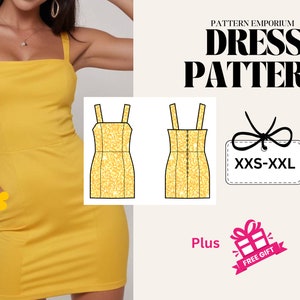 Mini Dress Sewing Pattern, Straight neckline dress pattern, Bustier Pattern, Digital PDF Pattern, Women's Dress Patterns, Easy Pattern