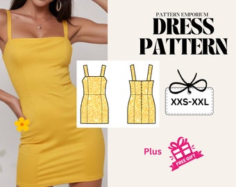 Mini Dress Sewing Pattern, Straight neckline dress pattern, Bustier Pattern, Digital PDF Pattern, Women's Dress Patterns, Easy Pattern