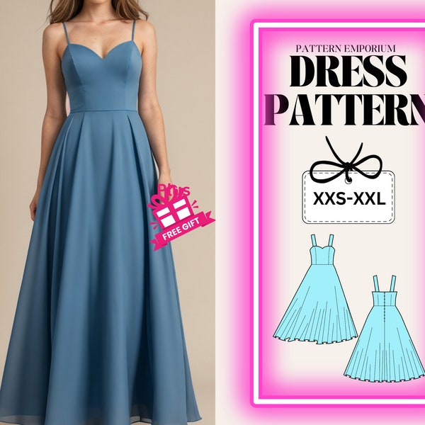 Dress Sewing Pattern| Evening, Wedding, Prom, Bridesmaid Dress Pattern| Maxi Dress| Sweetheart Neckline| Circle Skirt| Women's Dress Pattern