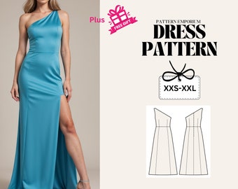 One Shoulder Dress Sewing Pattern| Slit Dress Sewing Pattern| Evening, Wedding, Prom, Bridesmaid Dress Pattern |Dress Sewing Pattern