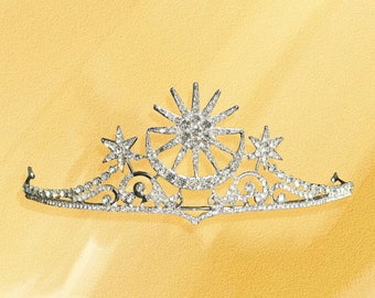 Tiara de luna y estrellas, corona de Acotar, corona de Feyre, corona de fantasía, corona de estrellas, corona celestial, corona de halo de luna, corona art déco, tiaras de pedrería