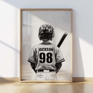 Cuadro de béisbol personalizado para la habitación infantil, regalo deportivo con nombre y número personalizados para niños, póster de jugador de equipo.