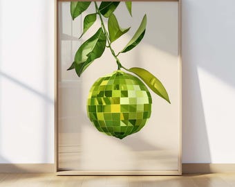 Dopamin-Dekor-Druck, Disco Limetten-Dekor, Funky-Küchen-Wand-Dekor, Maximalist-Obst-Poster, Retro-Bar-Warenkorb-Kunst