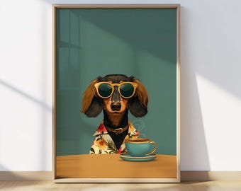 Hondenkoffie muurkunst: grappige teckel café keuken print (digitale download)