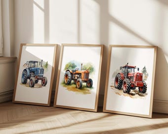 Tractor Nursery Prints: Farm Truck Watercolor Art (Set of 3) (Digital Download)