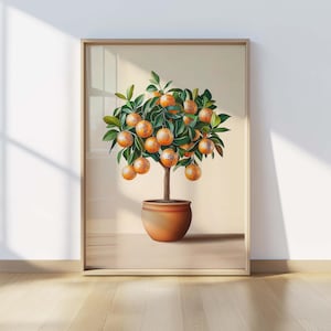 Oranje discobal boom print, funky fruit kunst aan de muur, retro citrus keuken decor, poster maximalist glamour, leuke digitale download kunst
