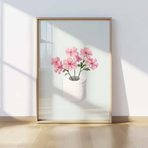 Funny Bathroom Art Print: Toilet Paper Roll with Pink Flowers (Digital Download)